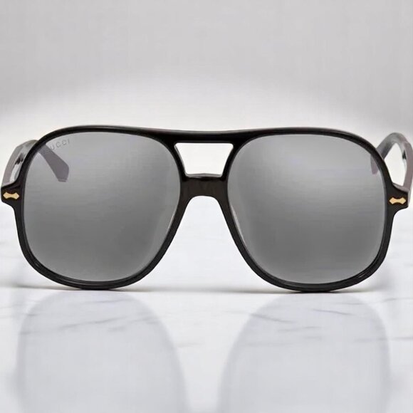 NIB Gucci Silver and Black Aviator Men's Sunglasses - Picture 8 of 9